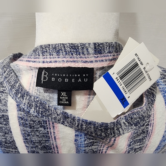 B Collection by Bobeau Crewneck Striped Pullover Top Blue XL NEW - Picture 7 of 7